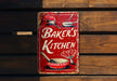 a red sign that says baker's kitchen on it