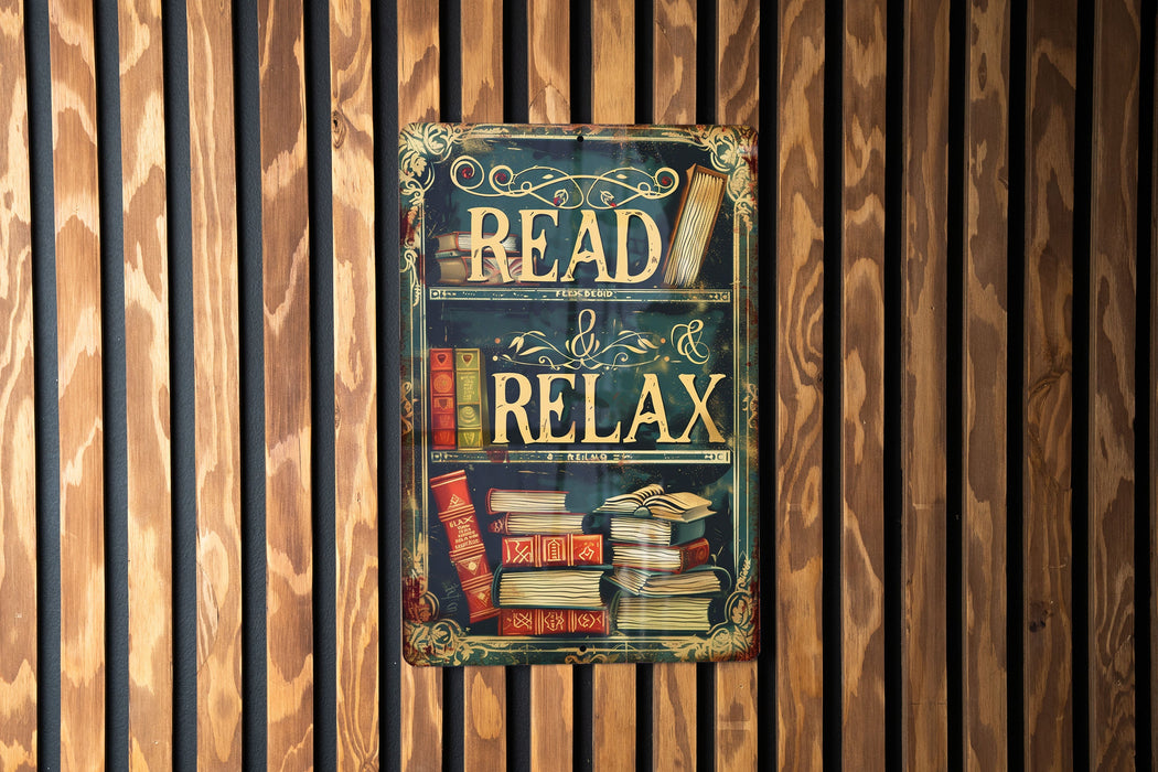 a sign that reads read and relax on a wooden wall