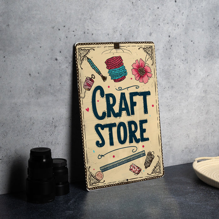 a sign that says craft store on it