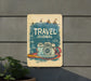 a sign that says travel journal with a picture of a camera