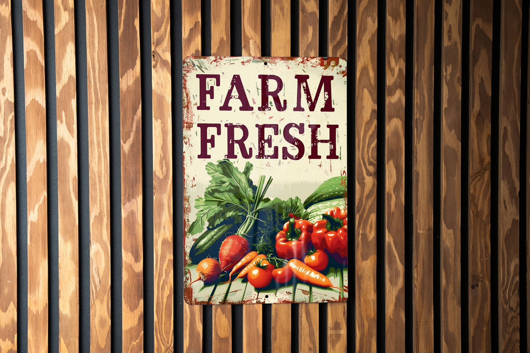 a sign on a wooden wall that says farm fresh