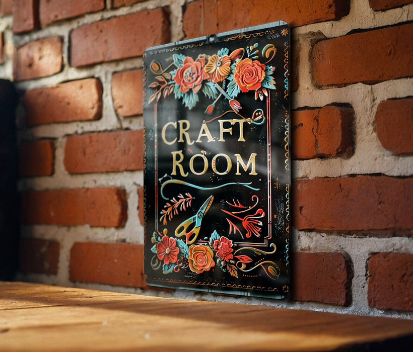 a sign on a brick wall that says craft room