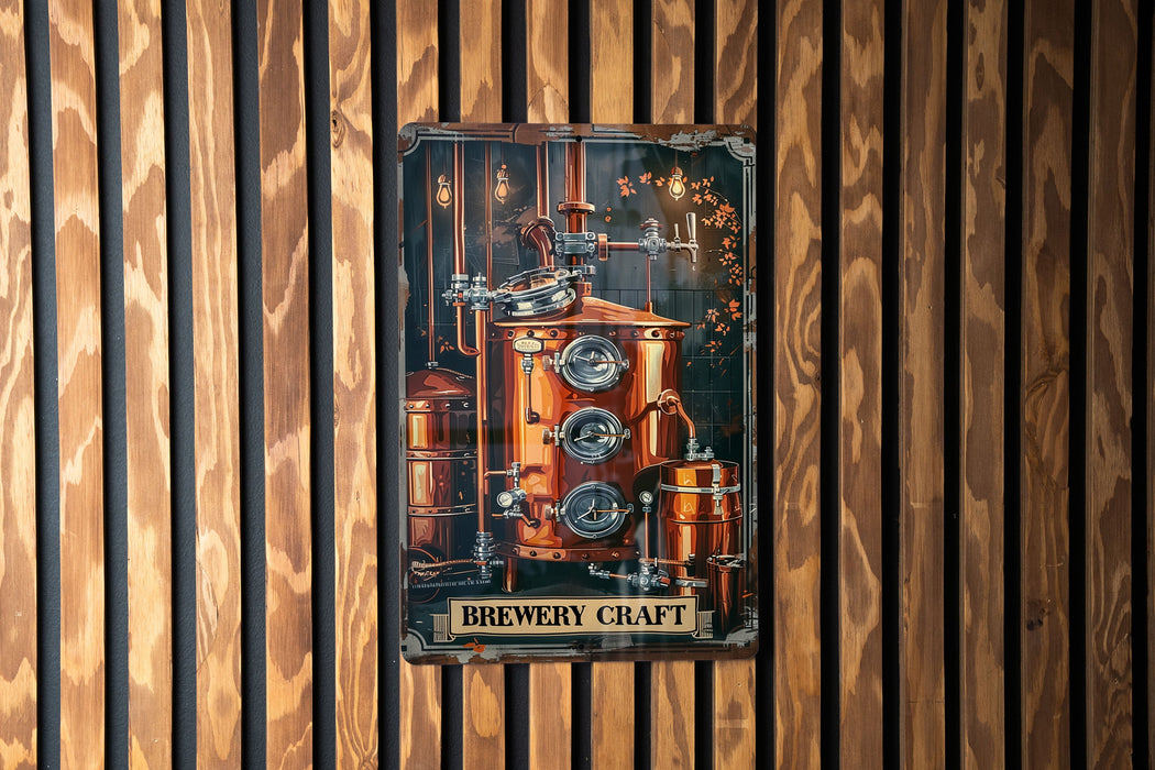 a sign on a wooden wall that says brewery craft