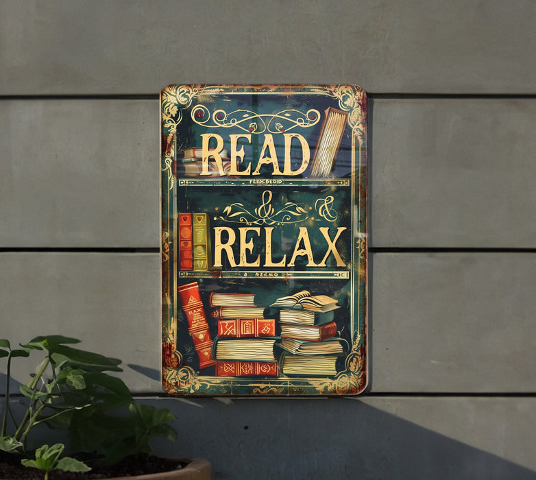 a sign that reads read relax on the side of a building