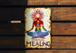 a sign that is on a wooden wall