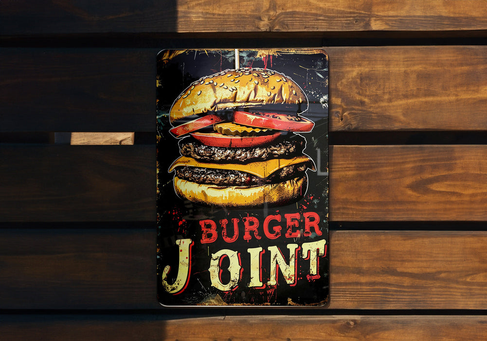 a metal sign that says burger joint on it