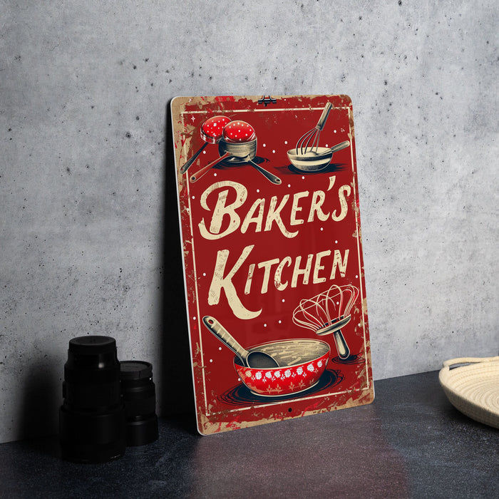 a red sign that says baker's kitchen on it