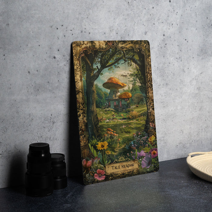 a painting of a forest with a house in the background