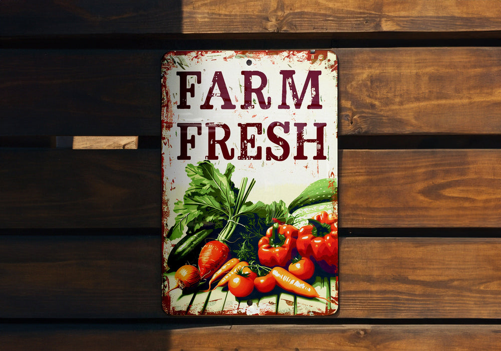 a sign on a wooden wall that says farm fresh