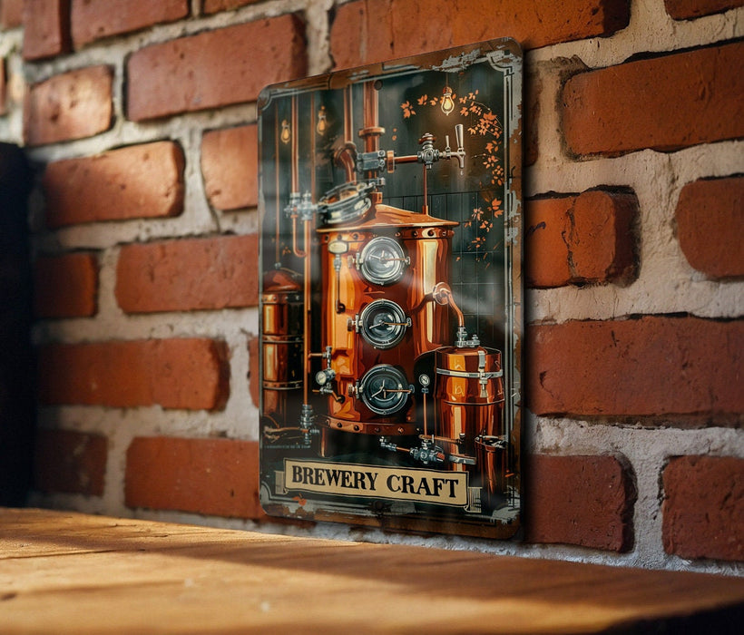 a picture of a brewery craft on a brick wall