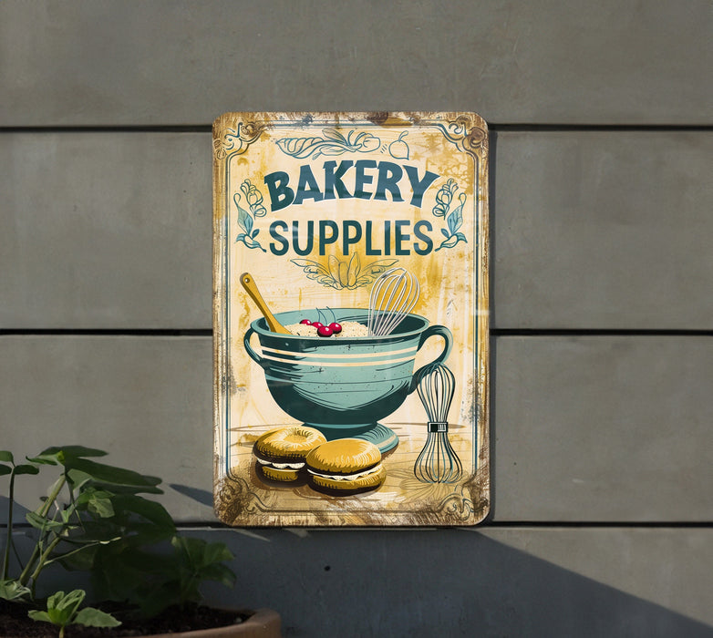a sign on the side of a building advertising bakery supplies