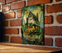 a picture of a house on a brick wall
