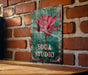 a sign on a brick wall that says yoga studio