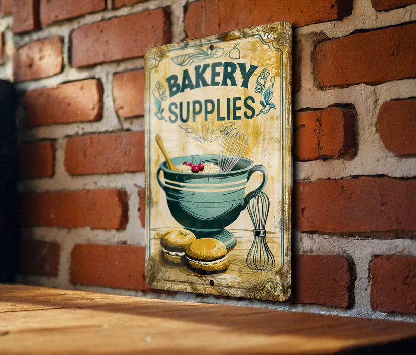 a sign on a brick wall that says bakery supplies