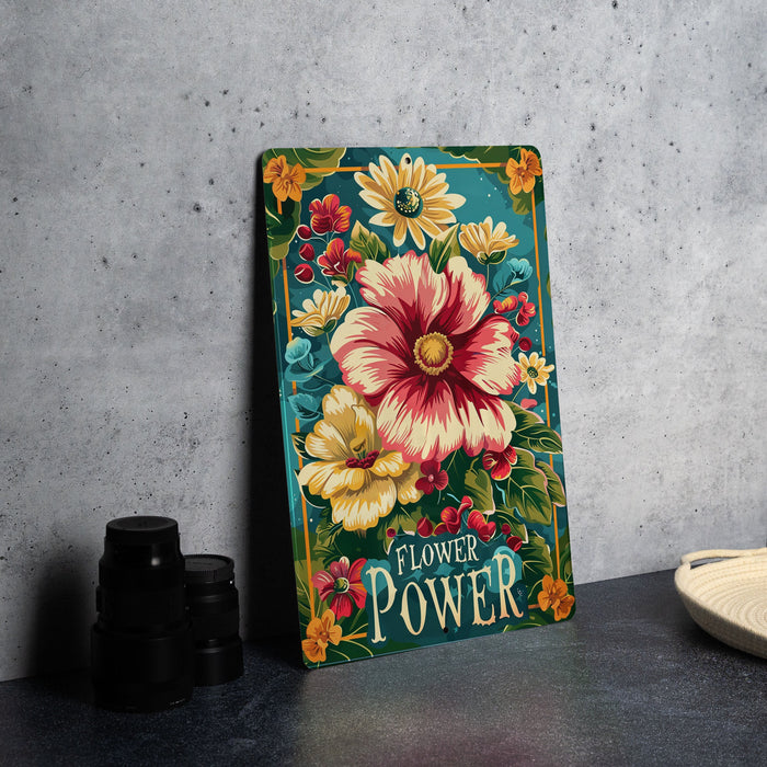 a picture of a flower power sign on a table
