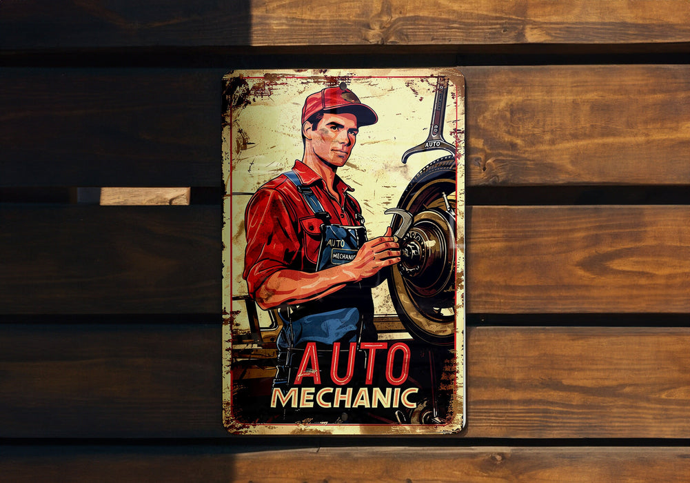 a sign on a wooden wall that says auto mechanic