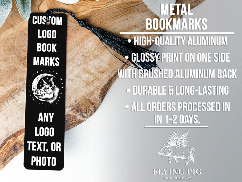 a bookmark with the words metal, bookmarks, high - quality aluminum aluminum