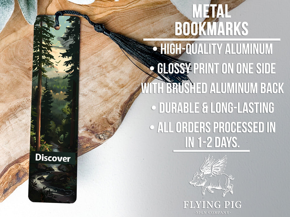 a bookmark with a forest scene on it
