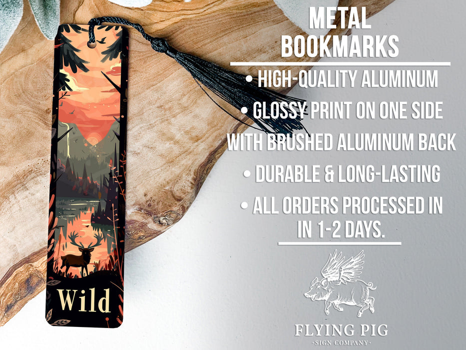a bookmark with a picture of a forest on it