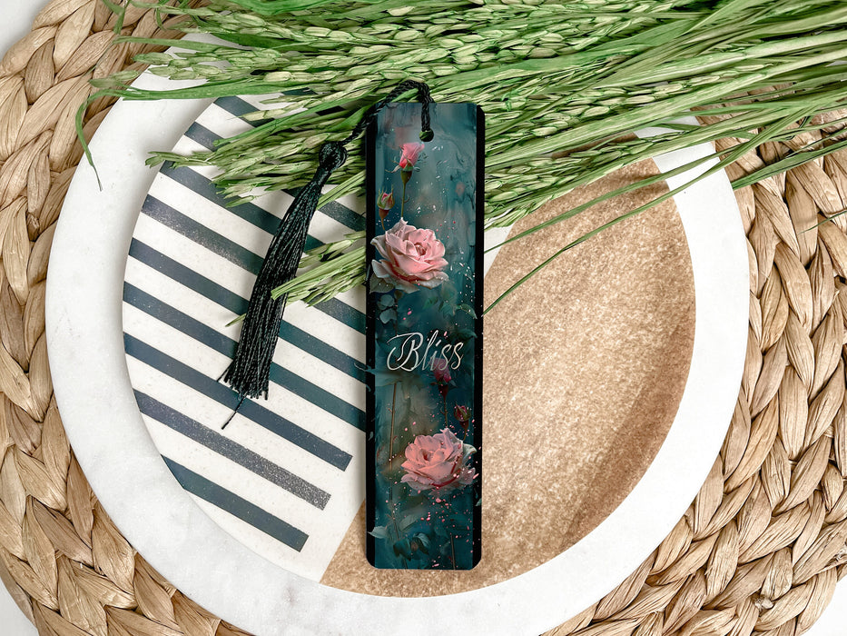 a bookmark sitting on top of a white plate