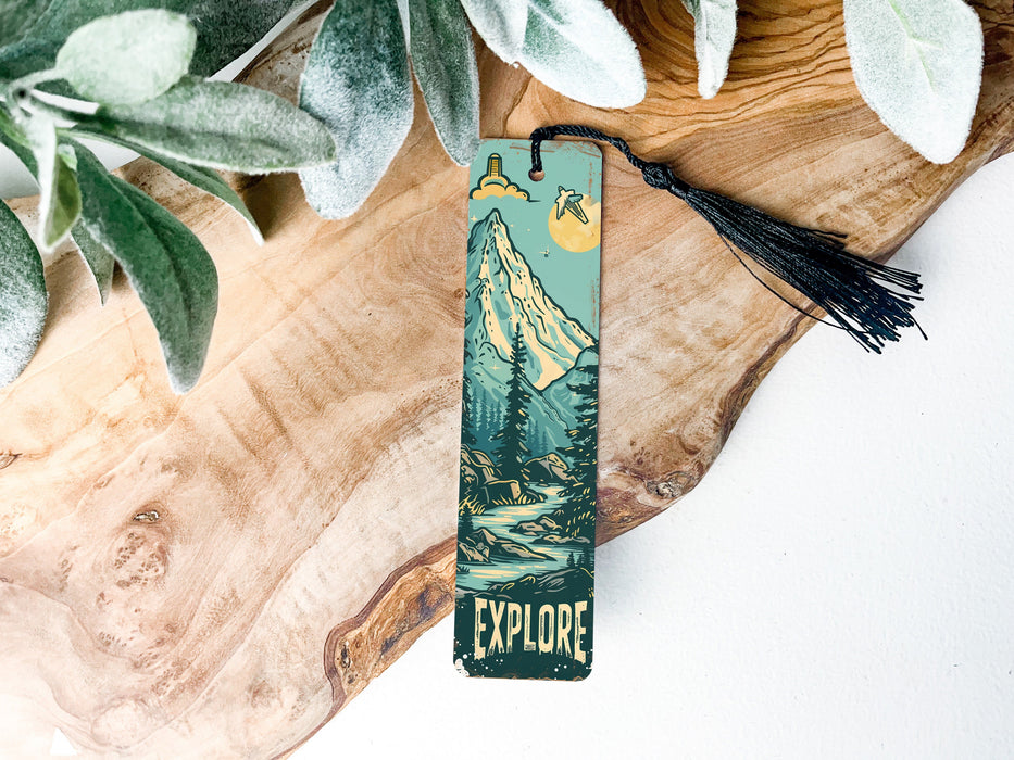 a bookmark with a picture of a mountain on it
