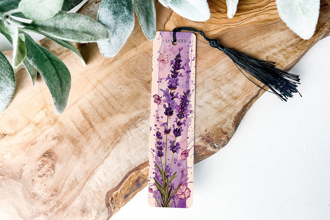 a bookmark with a purple flower design on it