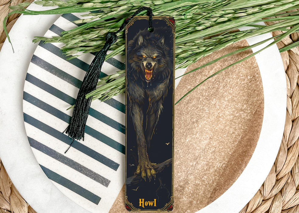 a bookmark with a picture of a wolf on it