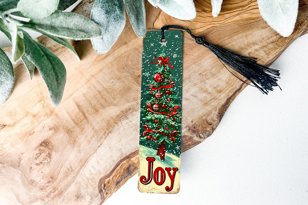 a bookmark with a picture of a christmas tree on it