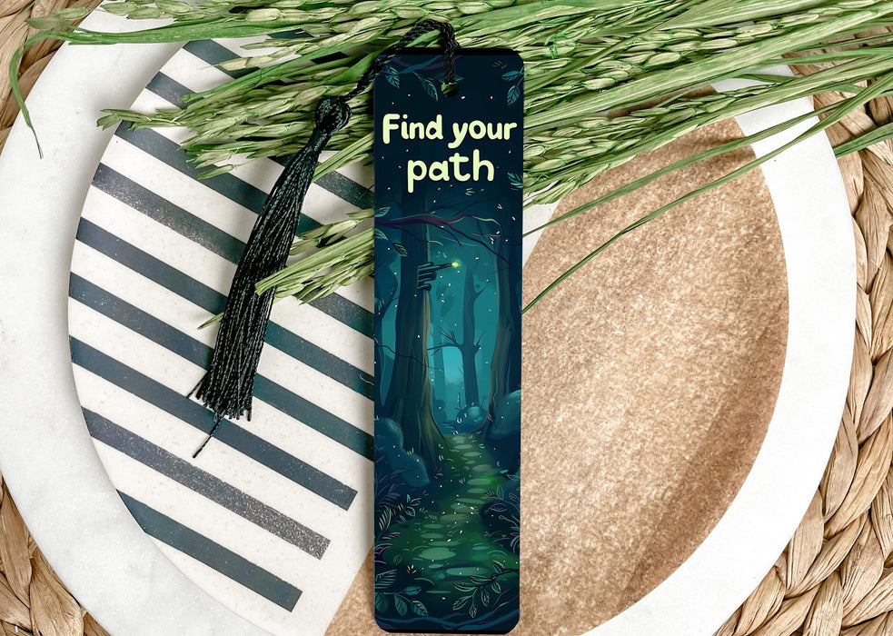 a bookmark with a picture of a path on it