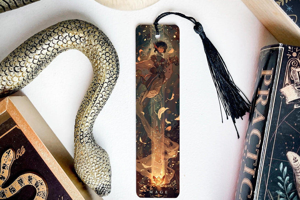 a bookmark with a picture of a woman and a snake on it