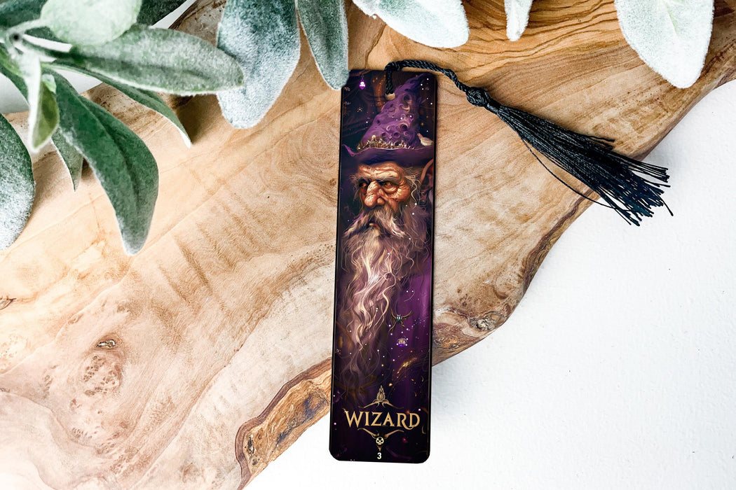 a bookmark with an image of a wizard on it
