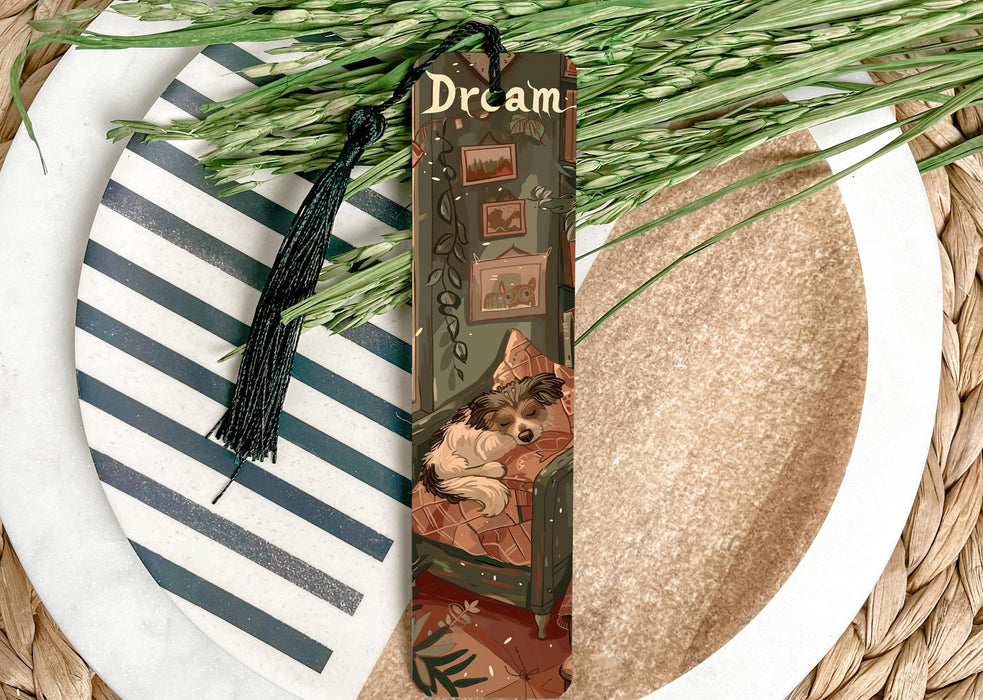 a bookmark with a picture of a dog on it