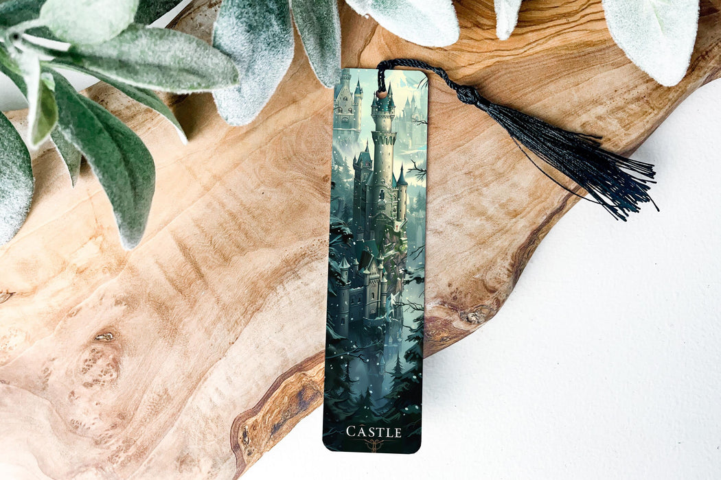 a bookmark with a picture of a castle on it