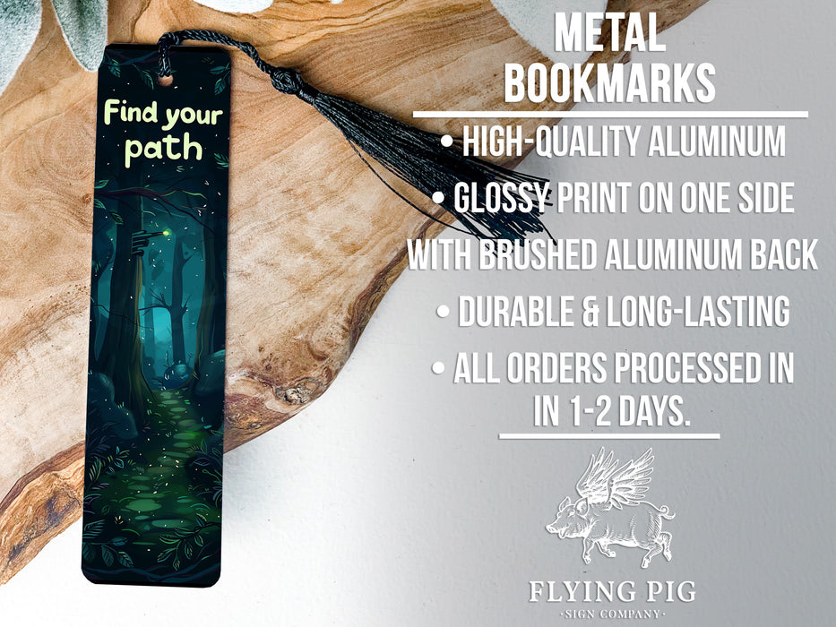a bookmark with a forest scene on it