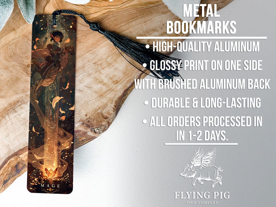 a metal bookmark with a picture of a woman on fire