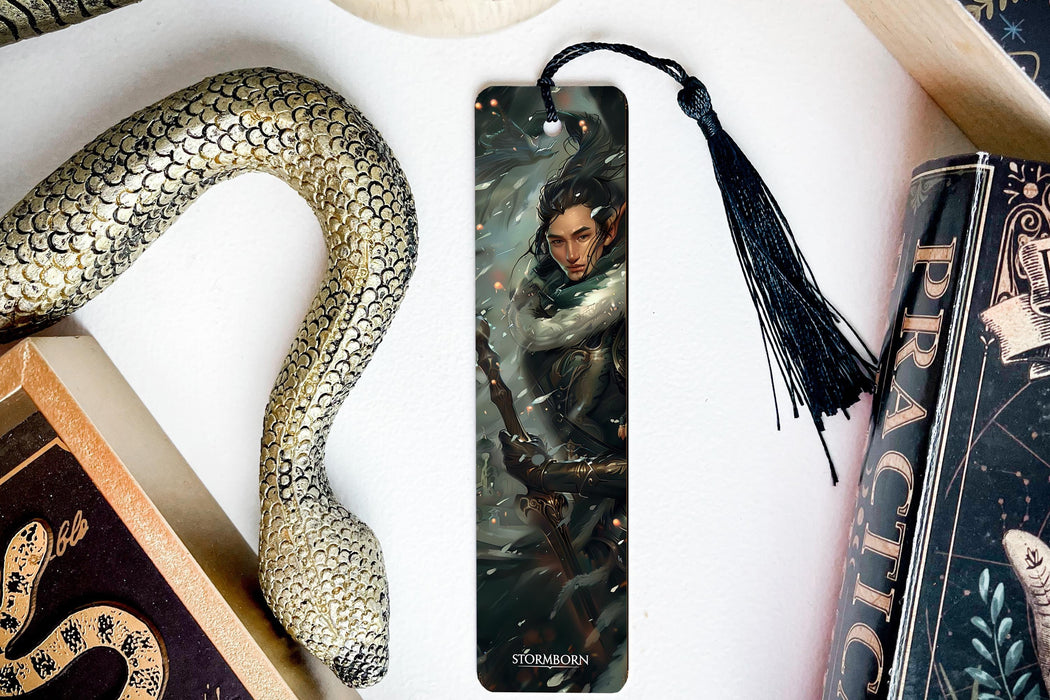 a bookmark with a picture of a man holding a gun