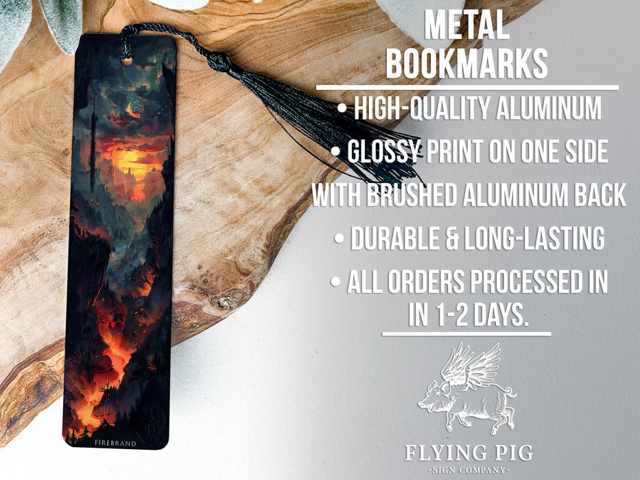a bookmark with a picture of a fire and flames on it