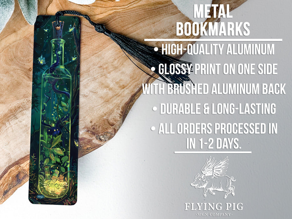a bookmark with a picture of a green bottle on it