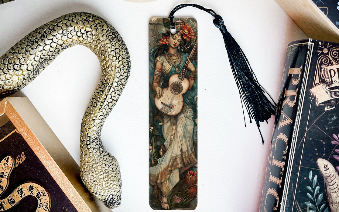 a bookmark with a picture of a woman and a snake on it