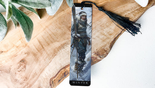 a bookmark with a picture of a man holding a sword