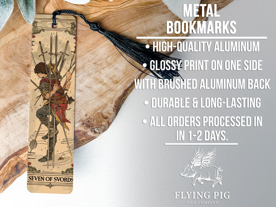 a bookmark with a picture of a man holding a sword