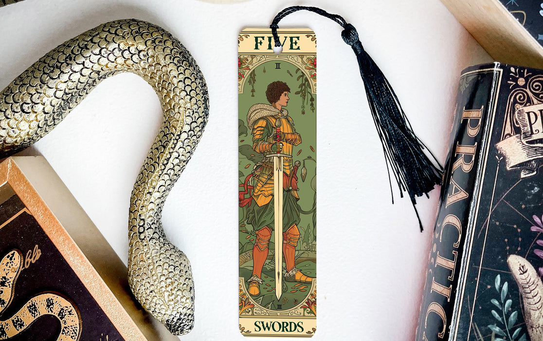 a bookmark with an image of a man holding a sword