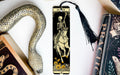 a bookmark with a skeleton riding a horse