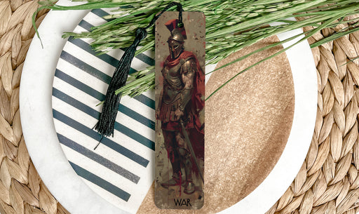 a bookmark with a picture of a roman soldier on it