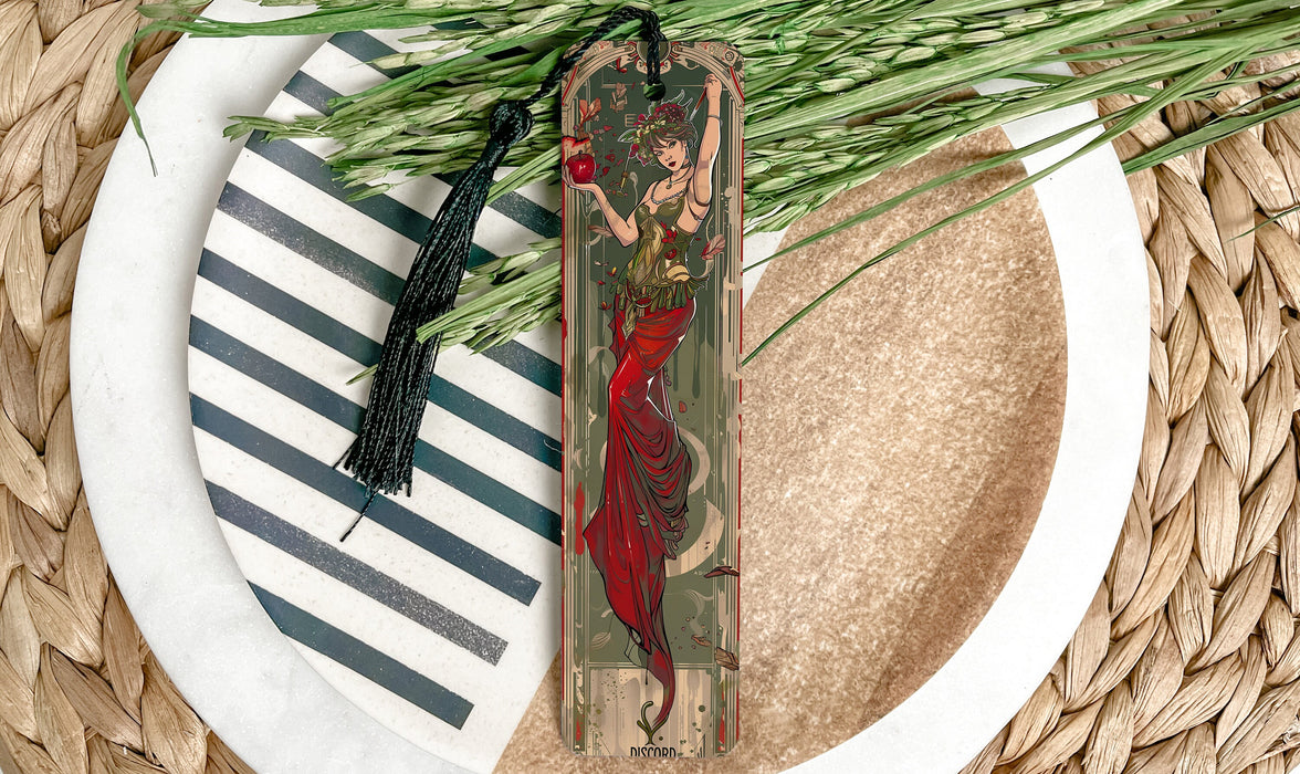 a picture of a woman in a red dress on a plate
