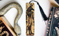 a bookmark, snake, and other items on a table