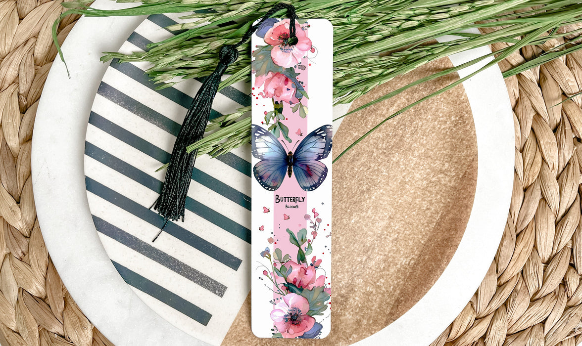 a close up of a plate with a flower bookmark
