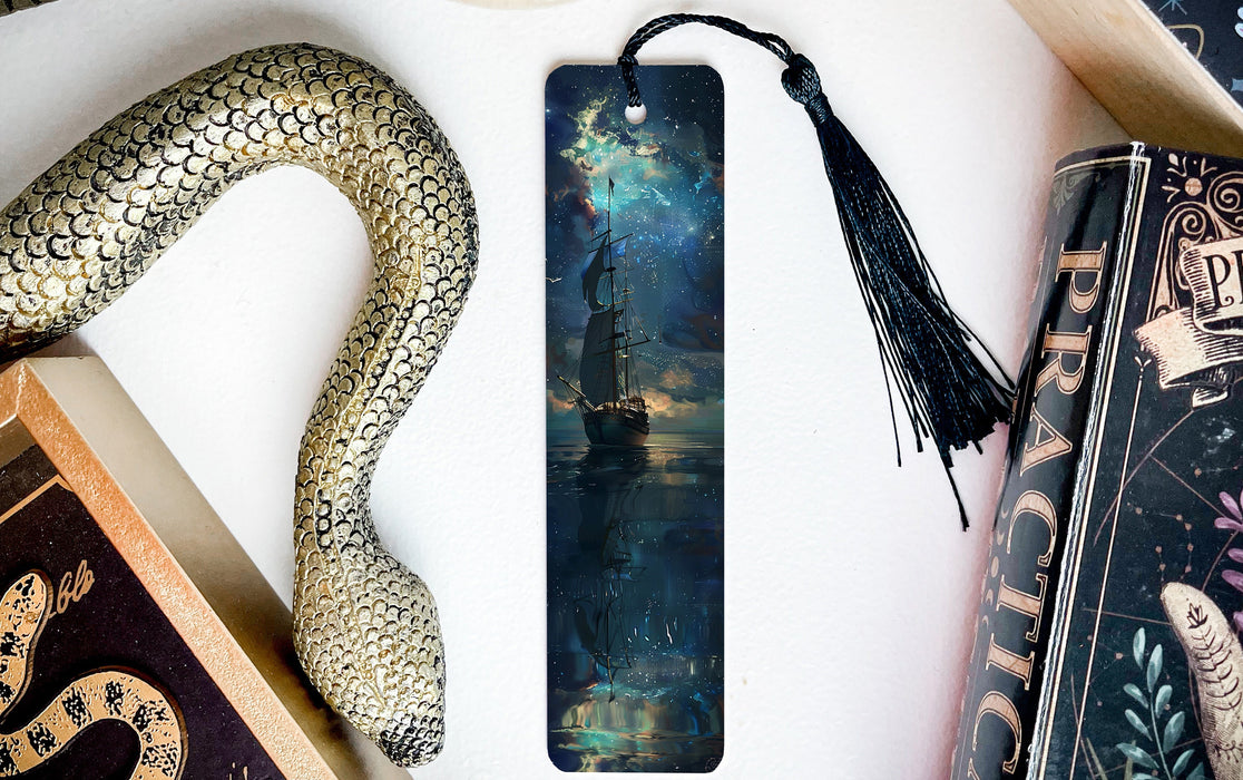 a bookmark with a picture of a ship on it