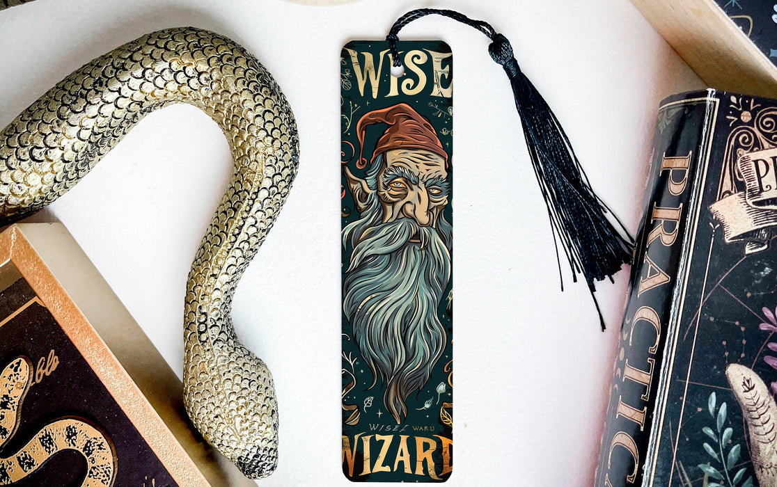 a bookmark with an image of a wizard on it
