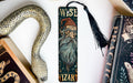 a bookmark with an image of a wizard on it